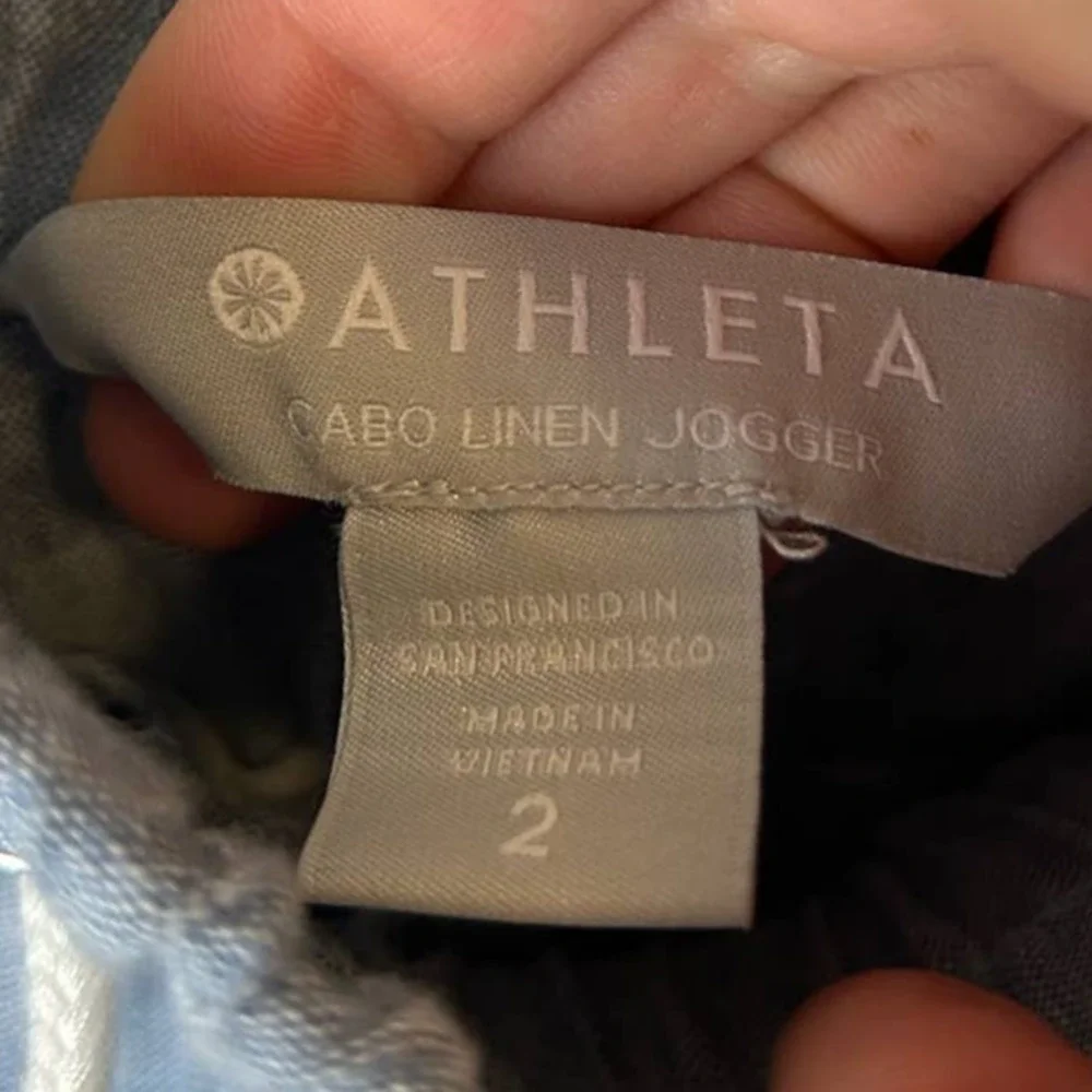 Athleta Cabo Linen High Waisted Jogger Pants Blue Chambray‎ Size 2